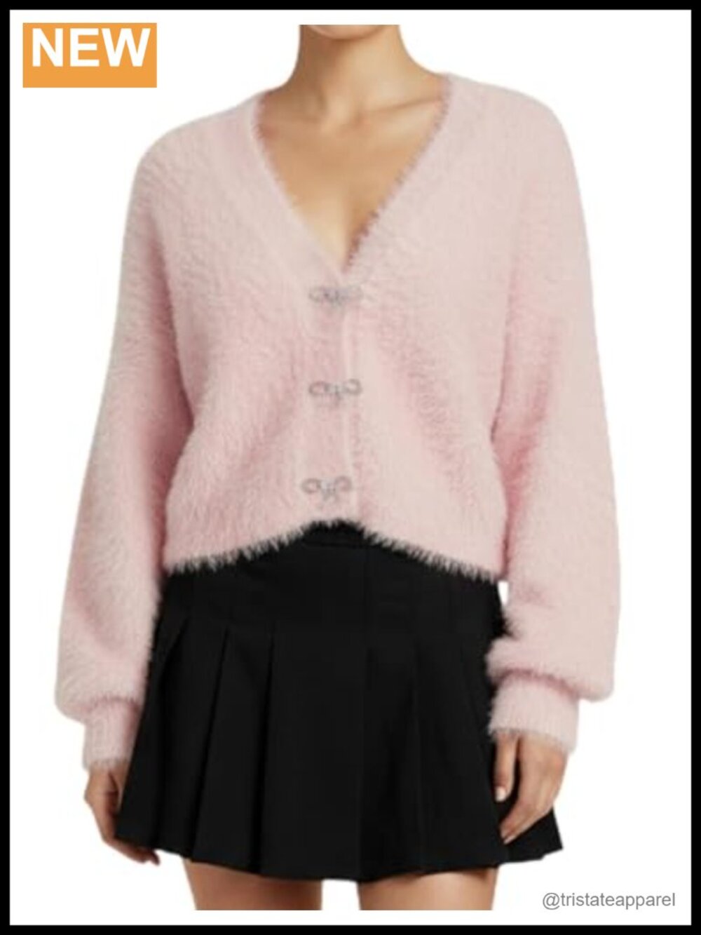 Fuzzy Cardigan Sweaters for Women V Neck Bowknot Brooch Long Sleeve Soft Cozy